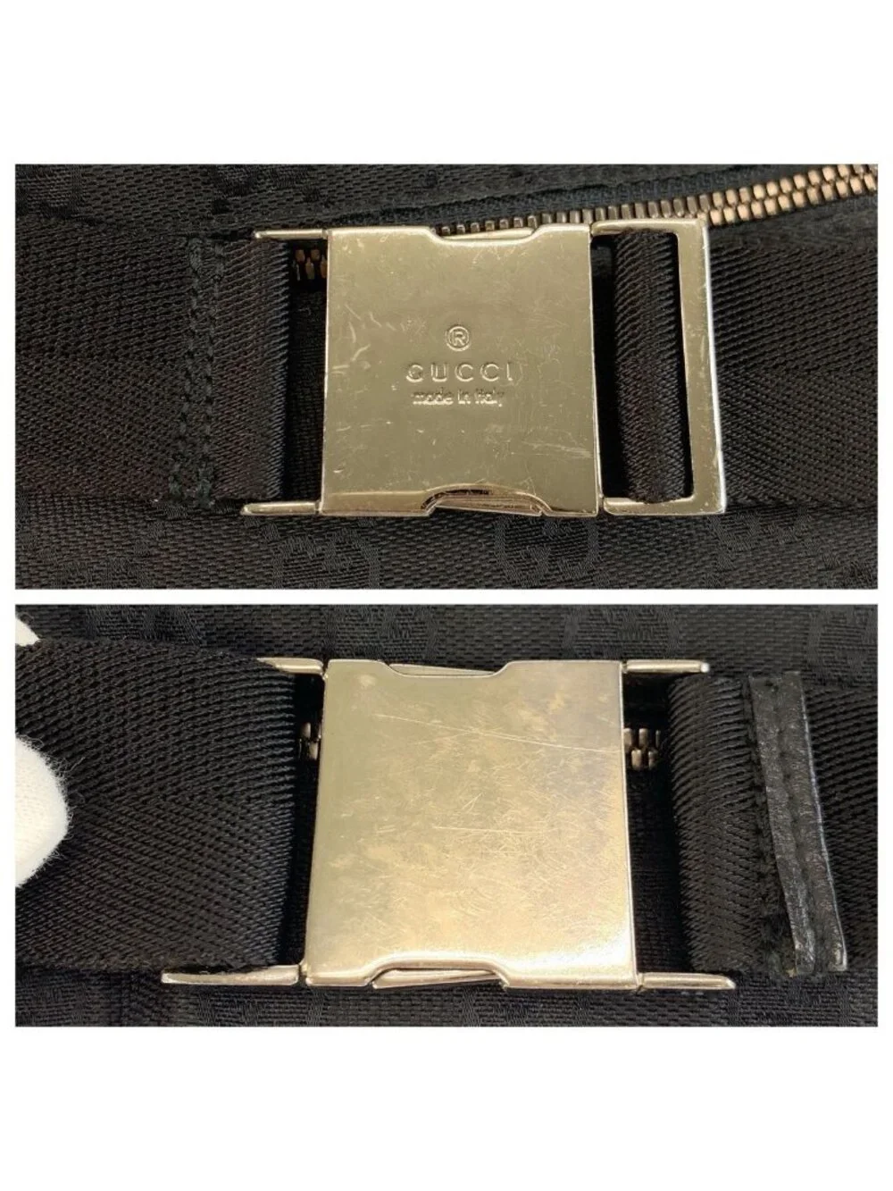 Gucci Black Silver GG Canvas Leather Belt Bag Waist Pouch
